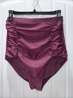 Shapermint’s Empetua Ruched High-Waist Tummy Control Bikini Bottoms in Plum L